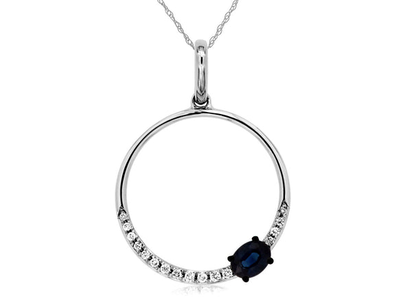 Sapphire and Diamond Accented Open Circle Pendant