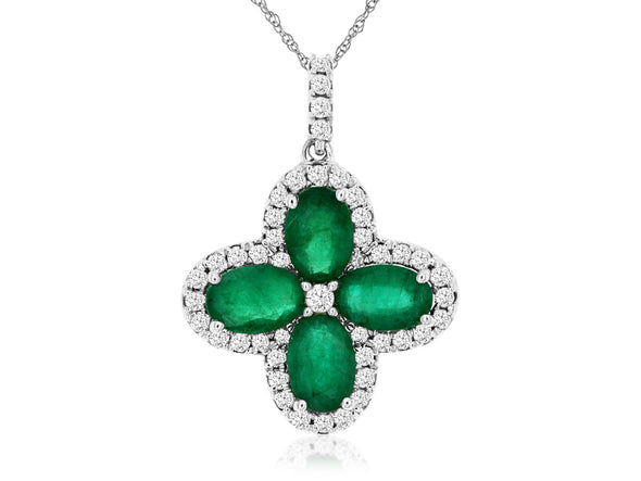 Emerald and Diamond Clover Design Pendant