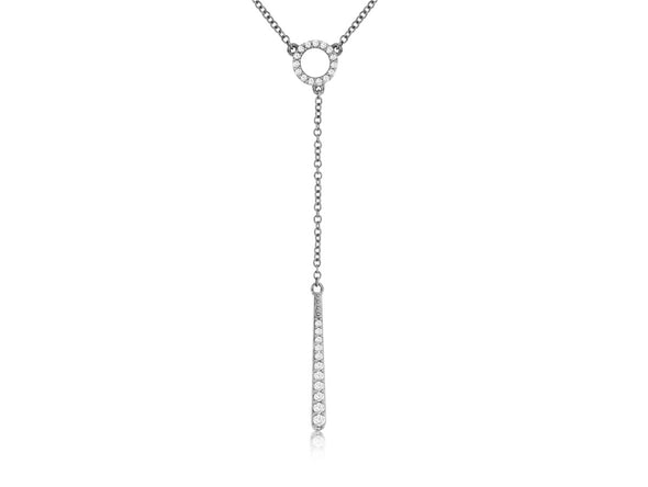 Diamond Accented Circle and Bar Design Drop Necklace