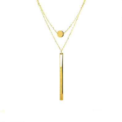 Double Strand Gold Necklace with Disc and Bar Detail