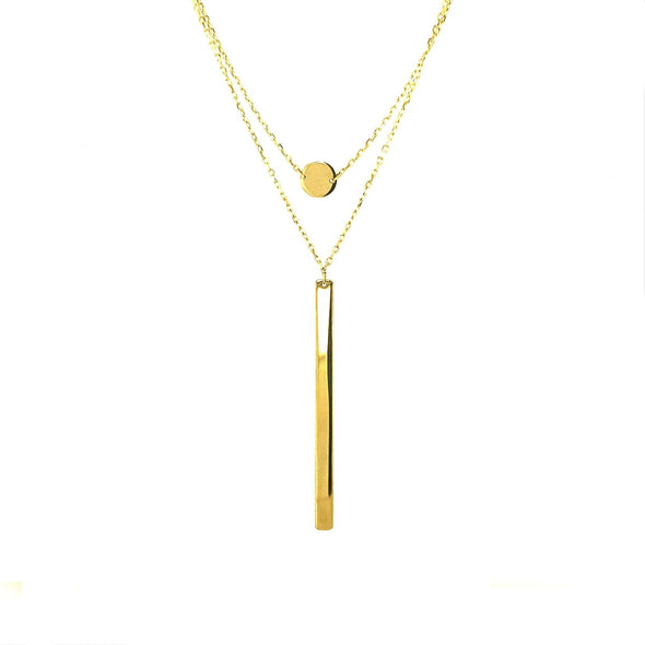 Double Strand Gold Necklace with Disc and Bar Detail