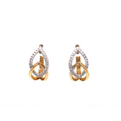 Two-Tone Gold Crossover Diamond Drop Earrings