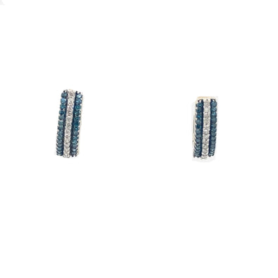 Blue and White Diamond Huggie Earrings