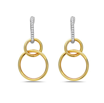 Diamond Accented Double Circle Design Dangle Earrings