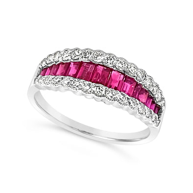 Tapered Design Ruby and Diamond Ring