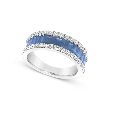 Baguette Sapphire and Round Diamond Ring