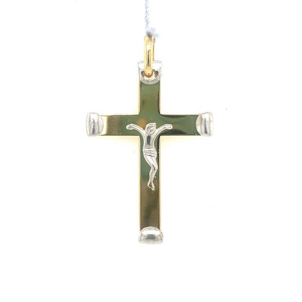 Raised Edge Design Medium Crucifix - 18kt Two-Tone Gold