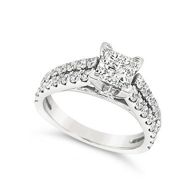 Princess Cut and Split Shank Diamond Engagement Ring
