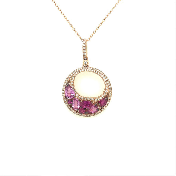 Pink Sapphire and Diamond Open Circle Pendant