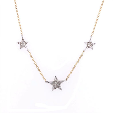 Three Diamond Star Design Necklace