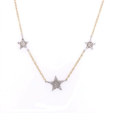 Three Diamond Star Design Necklace
