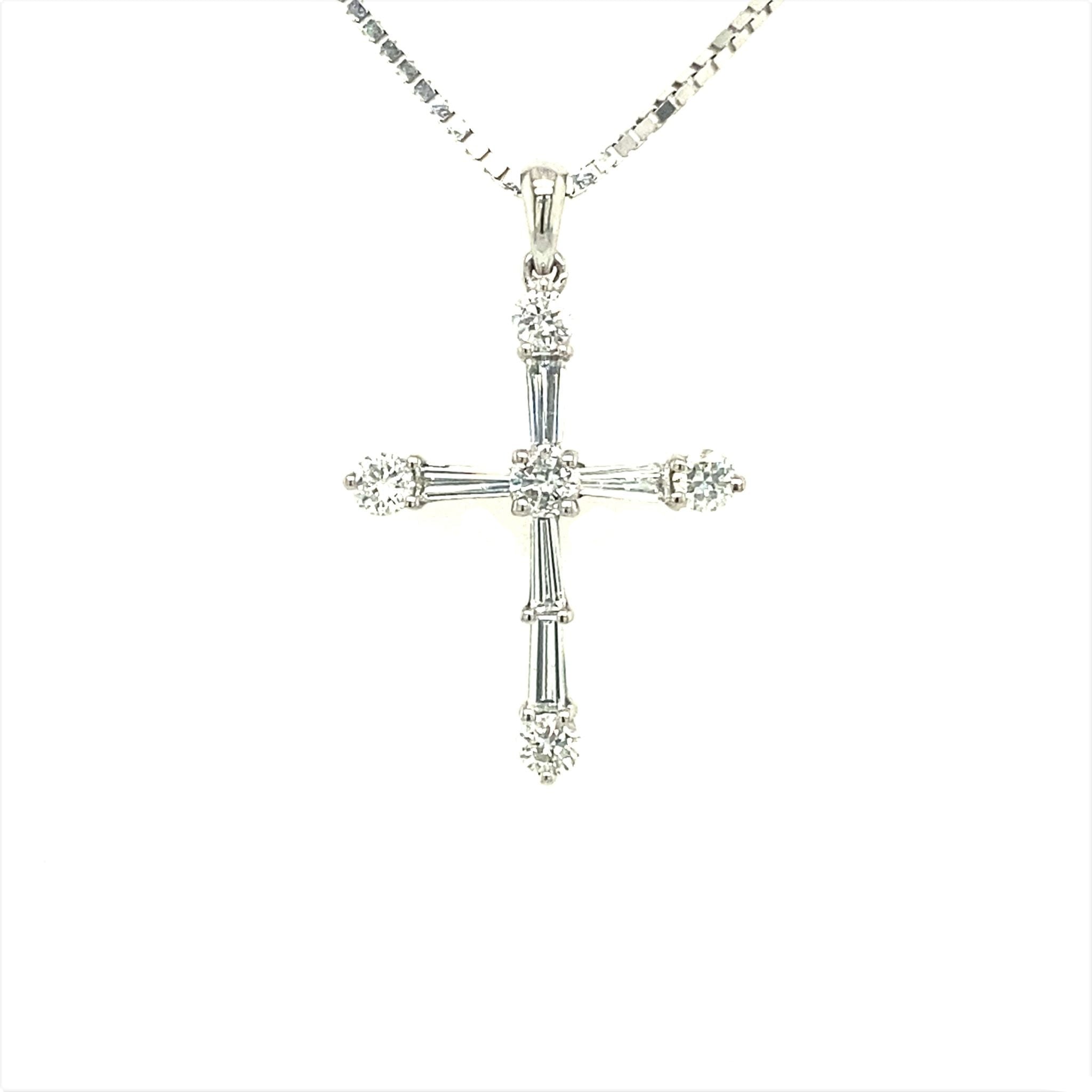 14 karat white gold cross necklace discount