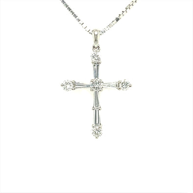 Baguette and Round Diamond Cross Pendant