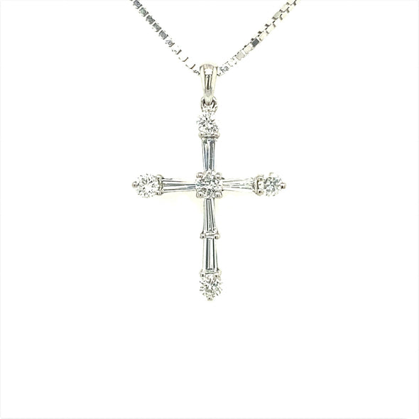 Baguette and Round Diamond Cross Pendant