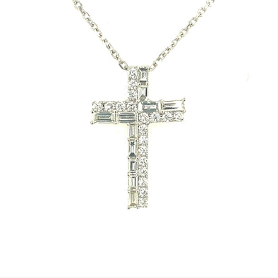 Baguette and Round Diamond Cross Pendant