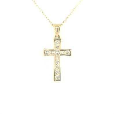 Channel Set Round Diamond Cross Pendant