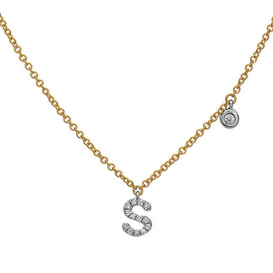 Diamond S Initial and Single Diamond Accented Necklace