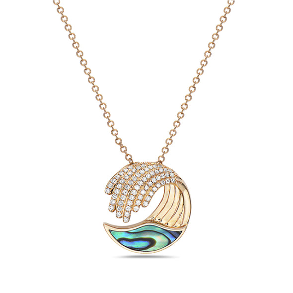 Abalone and Diamond Wave Design Necklace