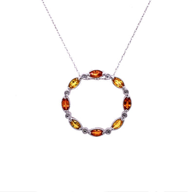 Yellow and Orange Sapphire and Diamond Open Circle Pendant