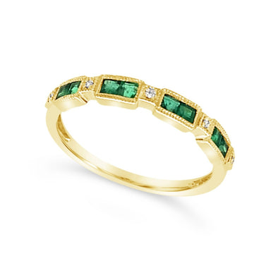 Baguette Emerald and Round Diamond Stackable Ring