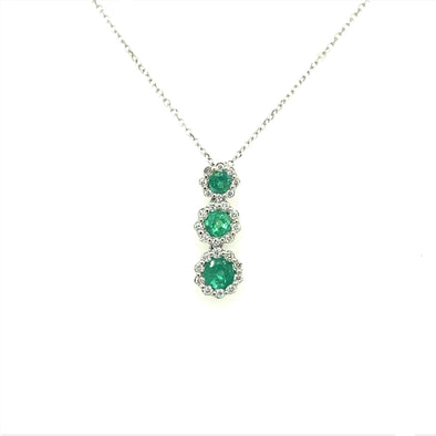 Three Round Emerald and Diamond Halo Pendant