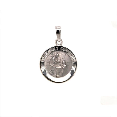 Round Holy Communion Medal - 14kt White Gold