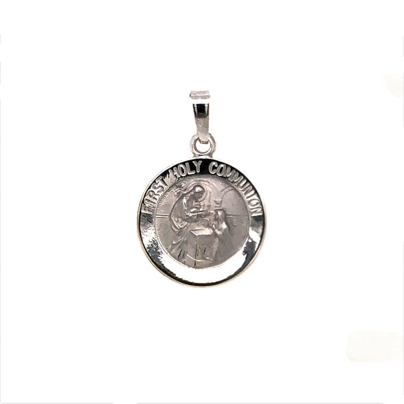 Round Holy Communion Medal - 14kt White Gold