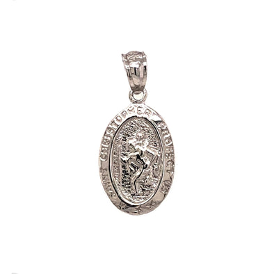 Small Oval St. Christopher Medal - 14kt White Gold