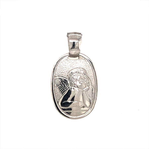 Oval Angel Medal - 14kt White Gold