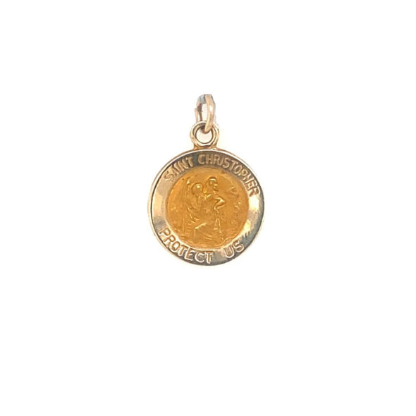 Small Round Saint Christopher Medal - 14kt Yellow Gold