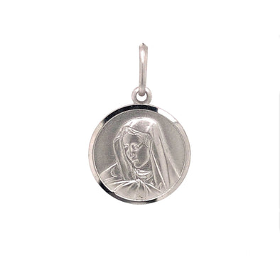 Large Round Madonna Medal - 14kt White Gold