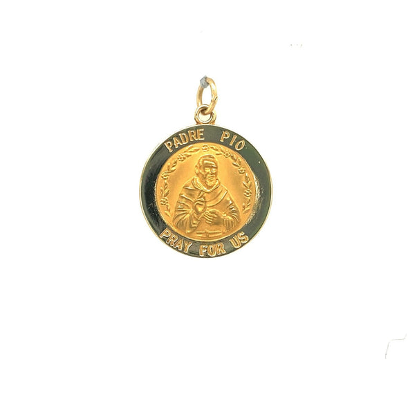 Round Padre Pio Medal - 14kt Yellow Gold