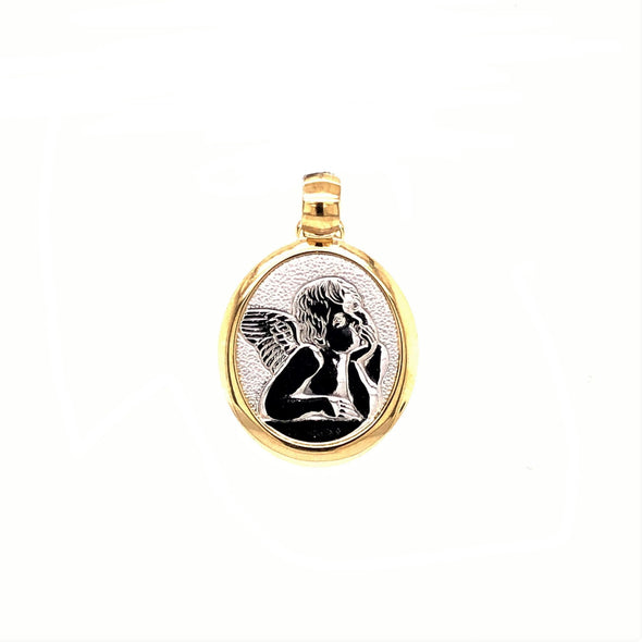 Oval Angel Medal - 14kt Two-Tone Gold