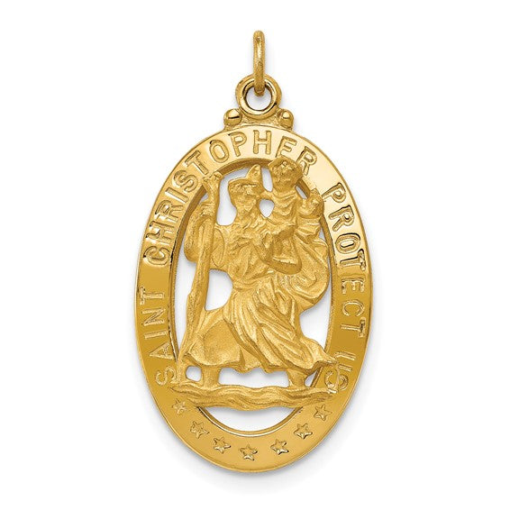 Oval St. Christopher Medal with Open Detail - 14kt Yellow Gold
