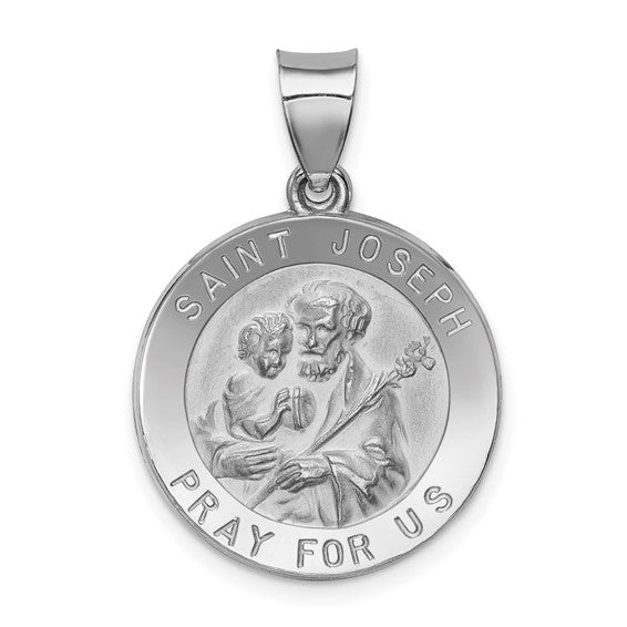 Round St. Joseph Medal - 14kt White Gold
