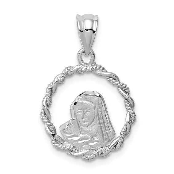 Round Open Design Madonna Medal - 14kt White Gold