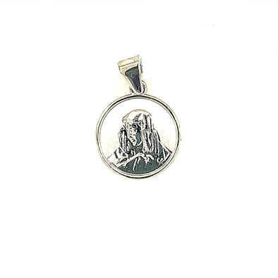 Satin and High Polish Round Madonna Medal - 14kt White Gold