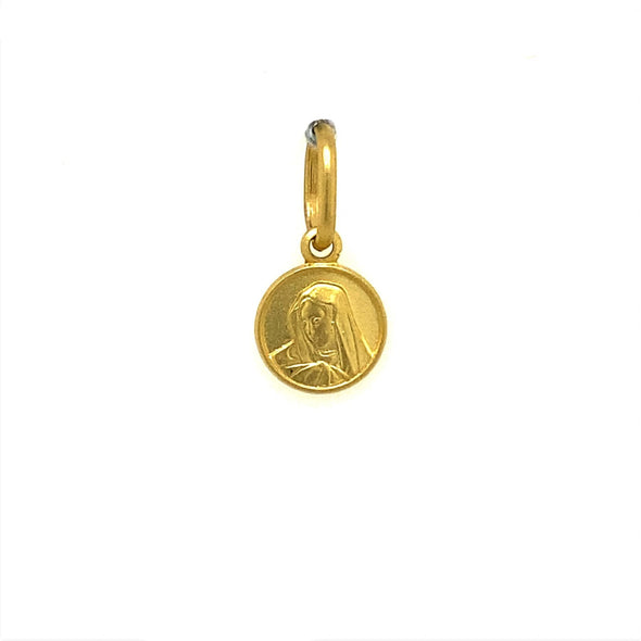 Small Round Madonna Medal - 14kt Yellow Gold