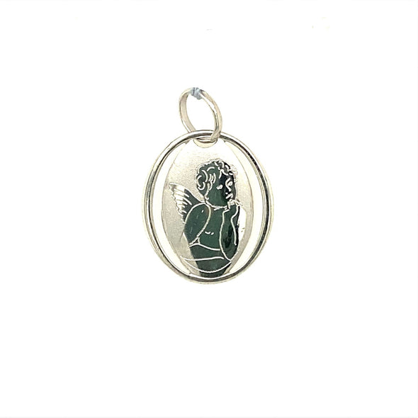 Oval Angel Medal - 14kt White Gold
