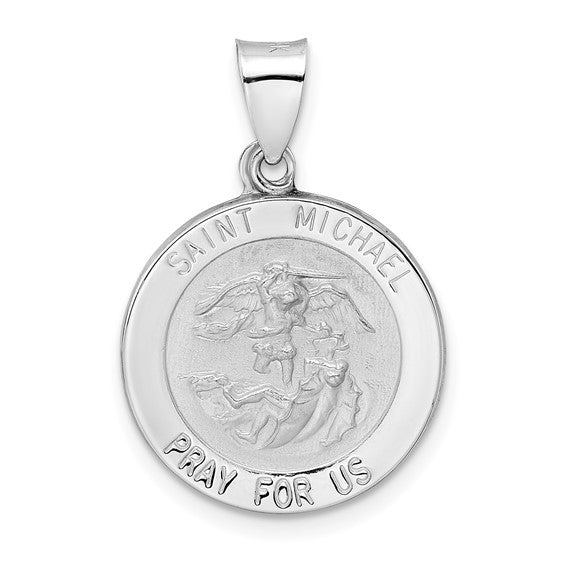 Round St. Michael Medal - 14kt White Gold