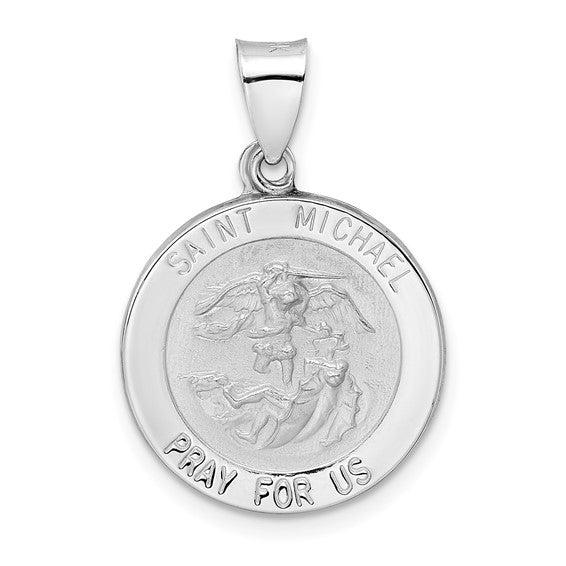 Round St. Michael Medal - 14kt White Gold