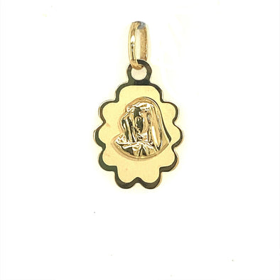 Scalloped Edge Madonna Medal - 14kt Yellow Gold