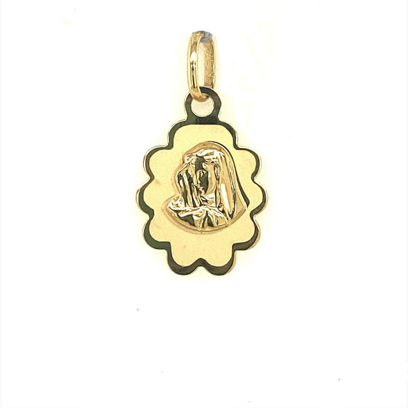 Scalloped Edge Madonna Medal - 14kt Yellow Gold