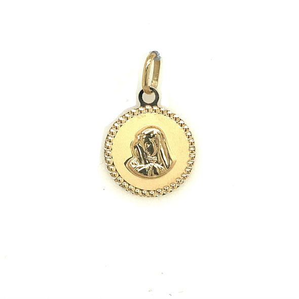 Beaded Edge Round Madonna Medal - 14kt Yellow Gold