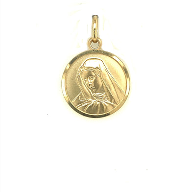 Round Madonna Medal - 14kt Yellow Gold