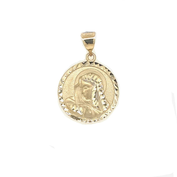 Diamond Cut Detail Round Madonna Medal - 14kt Yellow Gold