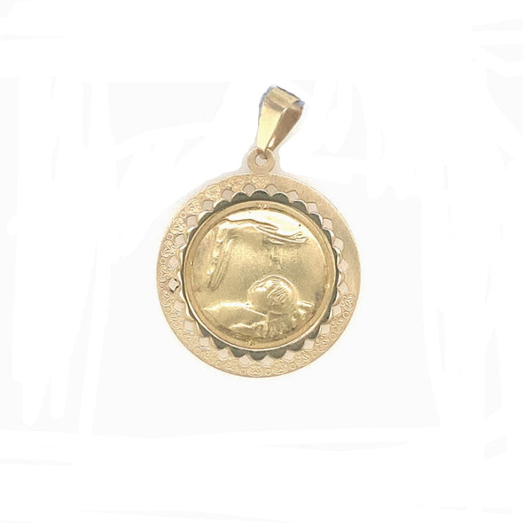 Round Baptism Medal with Etched Edge Detail - 14kt Yellow Gold