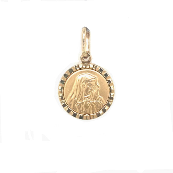 Round Madonna Medal - 14kt Yellow Gold