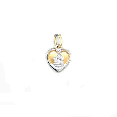 Small Angel Heart Shaped Medal - 14kt Two-Tone Gold