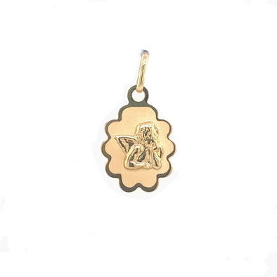 Scalloped Edge Angel Medal - 14kt Yellow Gold